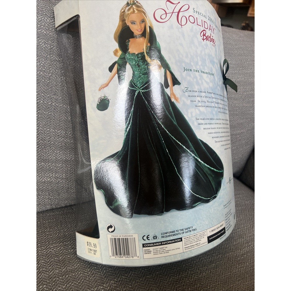 2004 Mattel Special Edition Holiday Barbie Doll Collector Blonde Green Dress - Picture 7 of 9